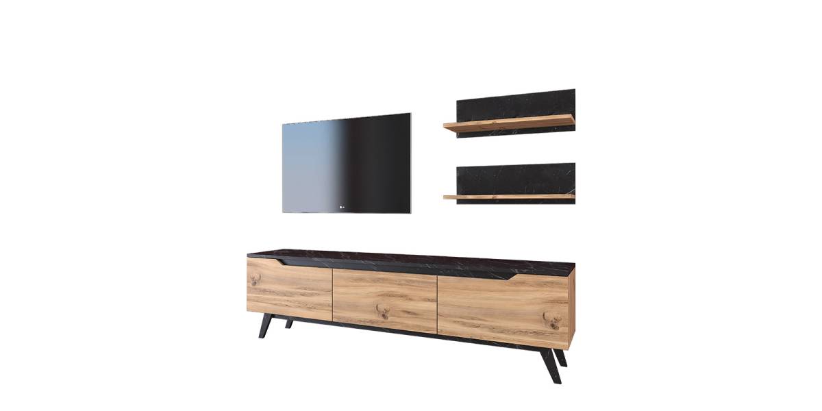 Σύνθετο σαλονιού Kasia pakoworld oak-μαύρο μαρμάρου 180x35x48,5εκ