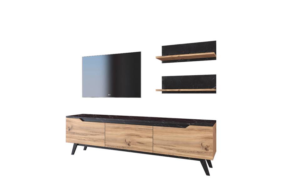 Σύνθετο σαλονιού Kasia pakoworld oak-μαύρο μαρμάρου 180x35x48,5εκ