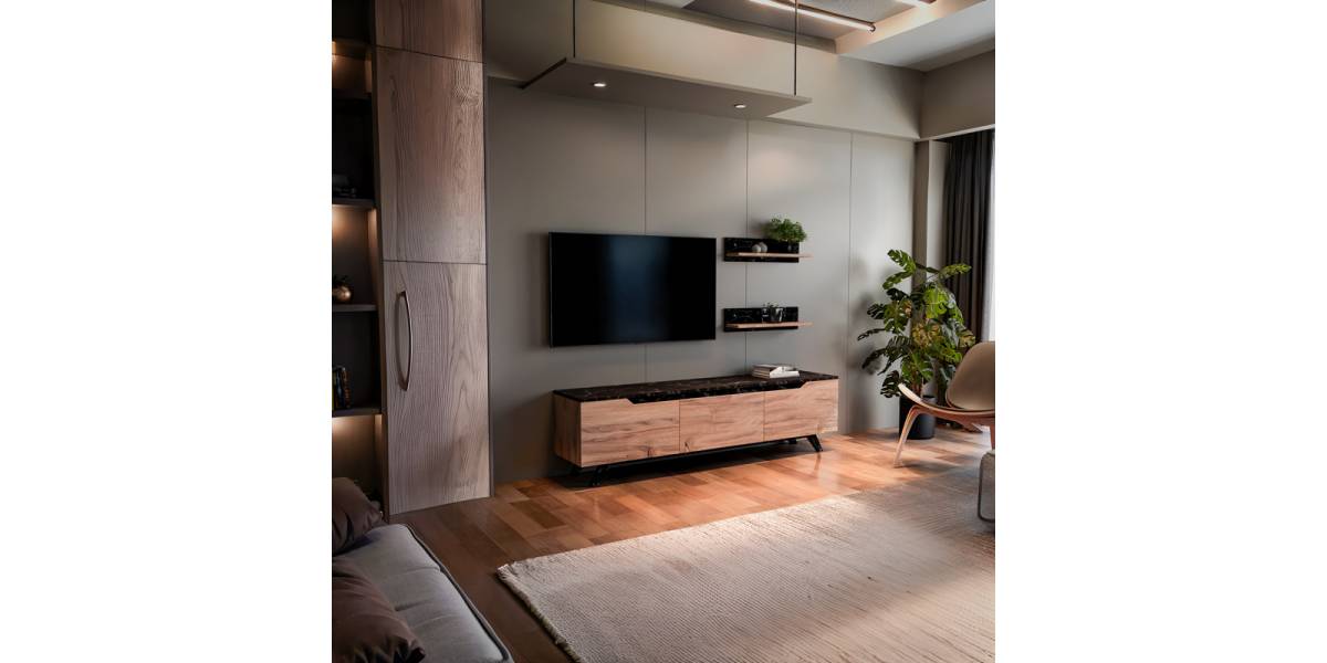 Σύνθετο σαλονιού Kasia pakoworld oak-μαύρο μαρμάρου 180x35x48,5εκ