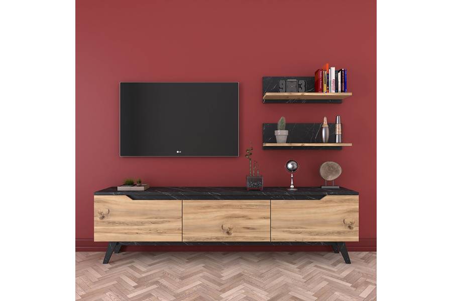 Σύνθετο σαλονιού Kasia pakoworld oak-μαύρο μαρμάρου 180x35x48,5εκ