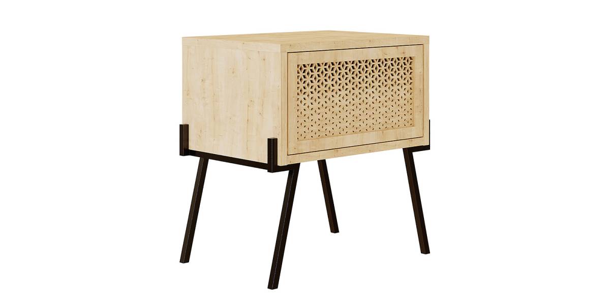 Κομοδίνο Hamer pakoworld μαύρο-φυσικό 48x34x51εκ