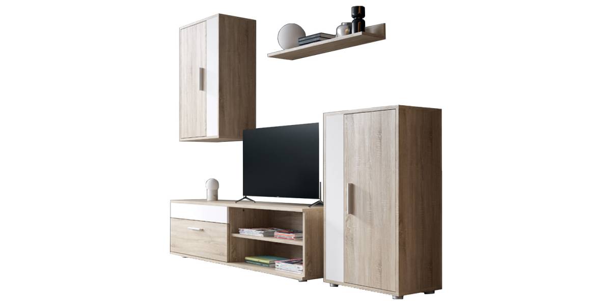 Σύνθετο σαλονιού Zafira pakoworld sonoma-λευκό 190x35x190εκ