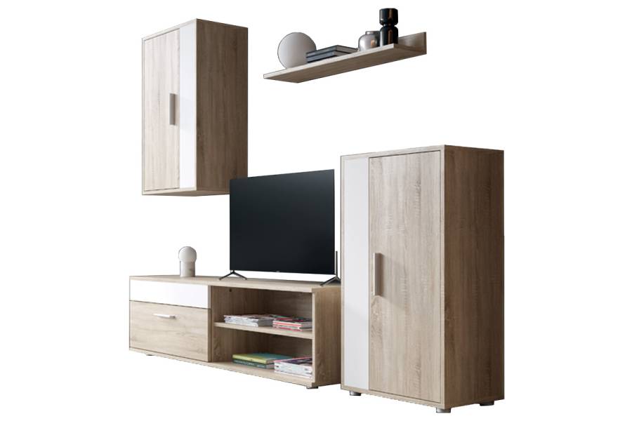 Σύνθετο σαλονιού Zafira pakoworld sonoma-λευκό 190x35x190εκ