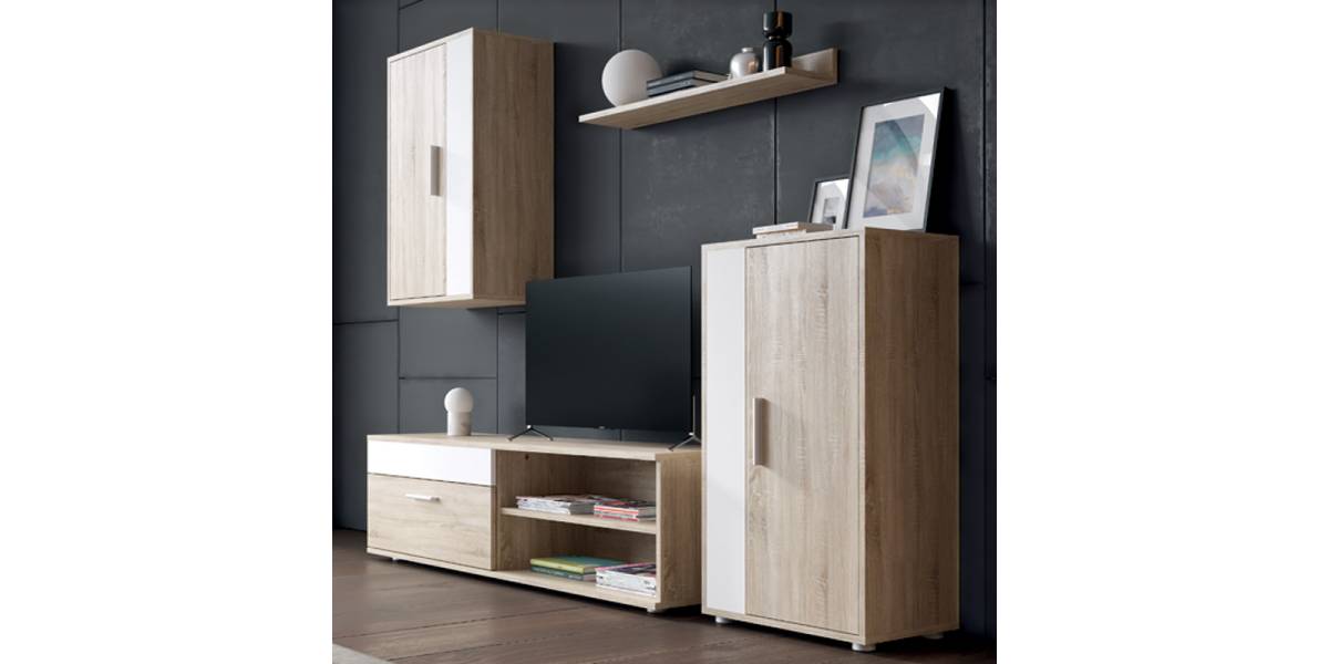 Σύνθετο σαλονιού Zafira pakoworld sonoma-λευκό 190x35x190εκ