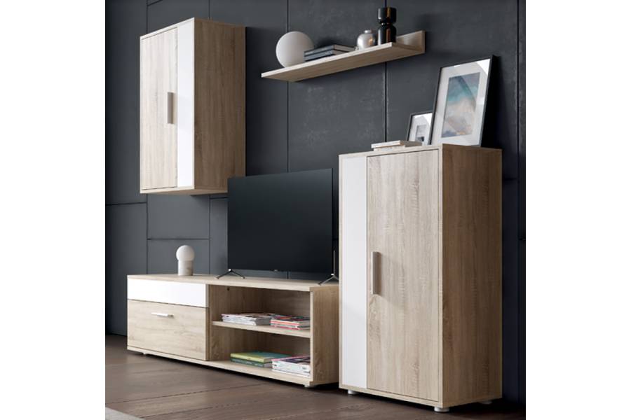 Σύνθετο σαλονιού Zafira pakoworld sonoma-λευκό 190x35x190εκ