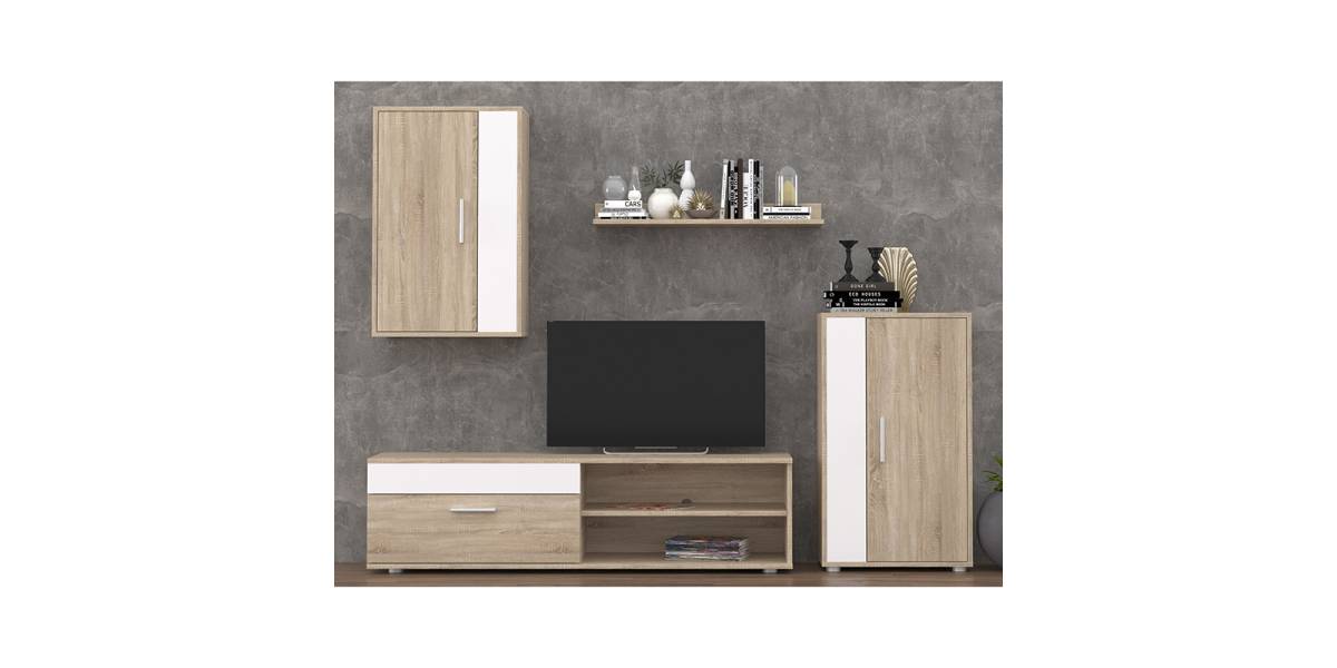 Σύνθετο σαλονιού Zafira pakoworld sonoma-λευκό 190x35x190εκ