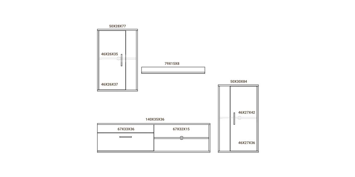 Σύνθετο σαλονιού Zafira pakoworld sonoma-λευκό 190x35x190εκ
