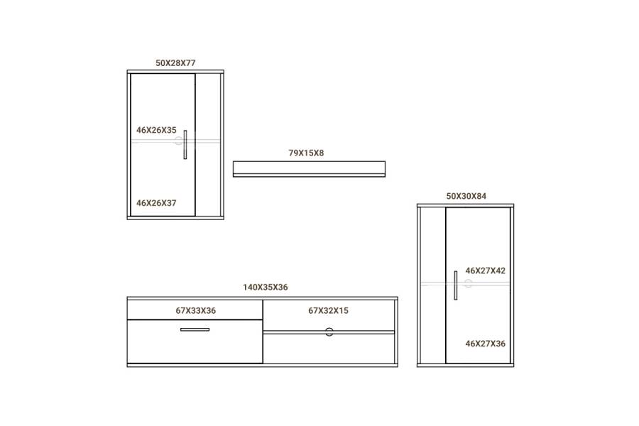 Σύνθετο σαλονιού Zafira pakoworld sonoma-λευκό 190x35x190εκ