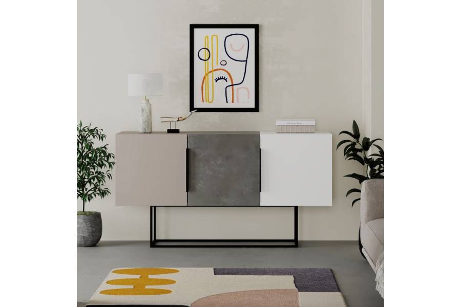 Μπουφές Estella pakoworld γκρι antique-μόκα-λευκό 150x42x79.5εκ