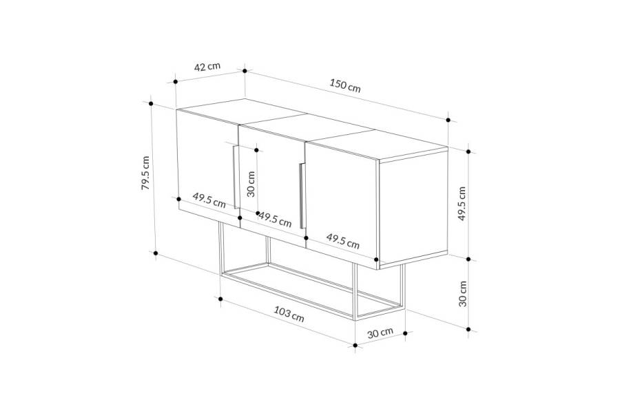 Μπουφές Estella pakoworld γκρι antique-μόκα-λευκό 150x42x79.5εκ