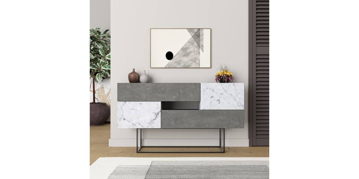 Μπουφές Roberta pakoworld γκρι antique-λευκό μαρμάρου 145x40x82εκ