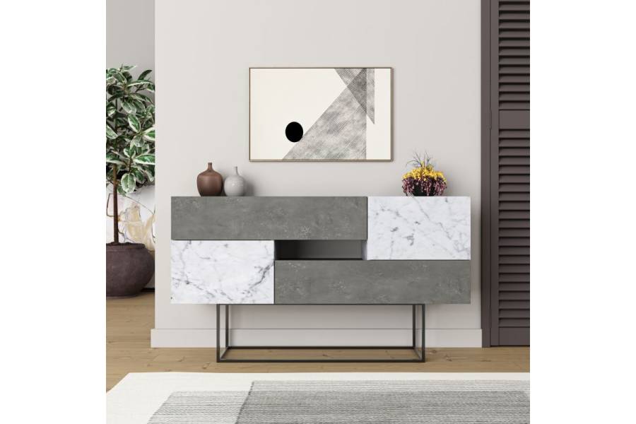 Μπουφές Roberta pakoworld γκρι antique-λευκό μαρμάρου 145x40x82εκ