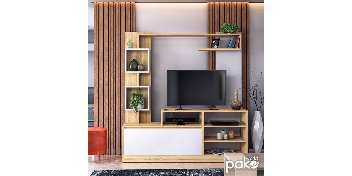 Σύνθετο σαλονιού Aiden pakoworld sonoma-λευκό 150x38.5x160εκ