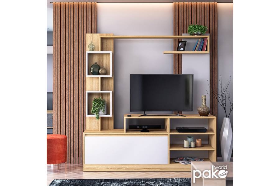 Σύνθετο σαλονιού Aiden pakoworld sonoma-λευκό 150x38.5x160εκ