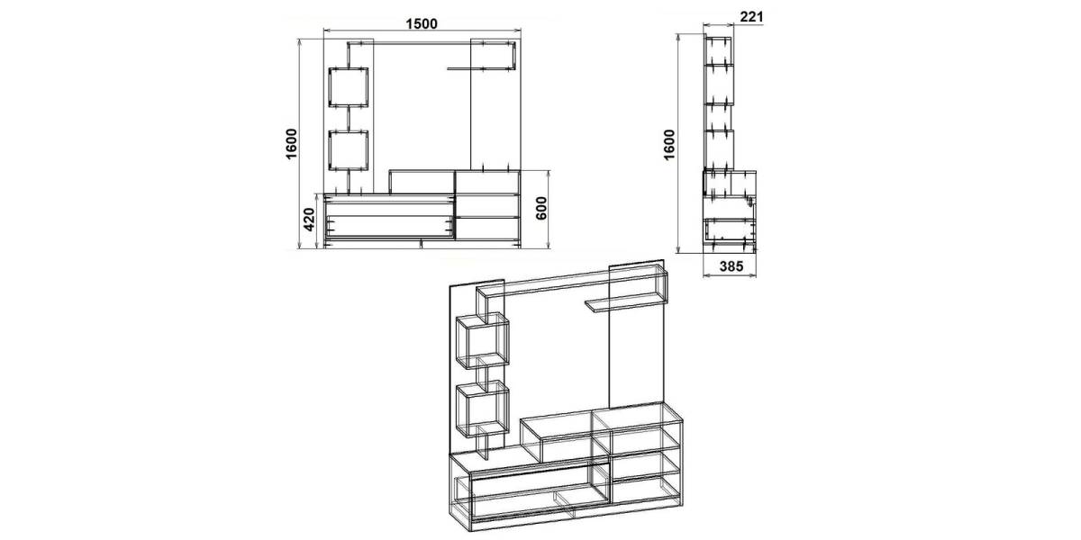 Σύνθετο σαλονιού Aiden pakoworld sonoma-λευκό 150x38.5x160εκ