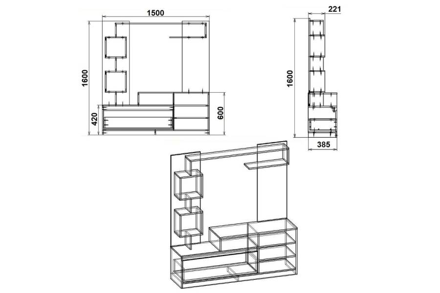 Σύνθετο σαλονιού Aiden pakoworld sonoma-λευκό 150x38.5x160εκ