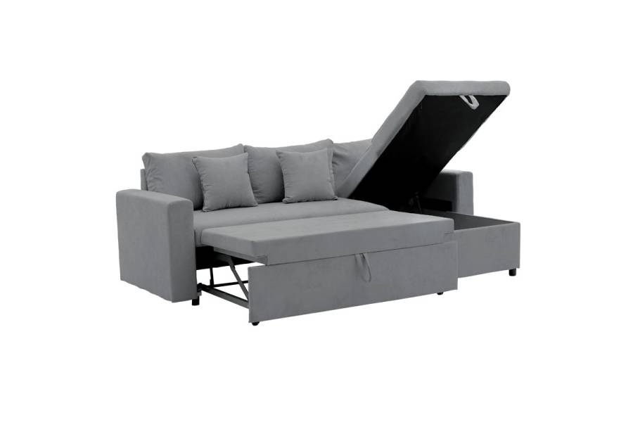 Γωνιακός καναπές-κρεβάτι αναστρέψιμος Lilian pakoworld ύφασμα γκρι 225x148x81εκ