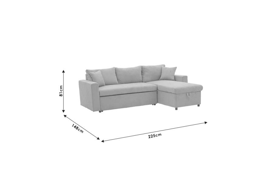 Γωνιακός καναπές-κρεβάτι αναστρέψιμος Lilian pakoworld ύφασμα γκρι 225x148x81εκ