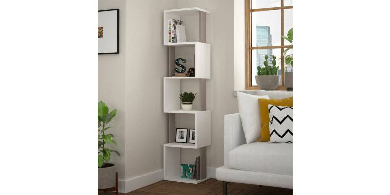 Βιβλιοθήκη - στήλη Piri pakoworld χρώμα λευκό-μόκα 35x30x161εκ