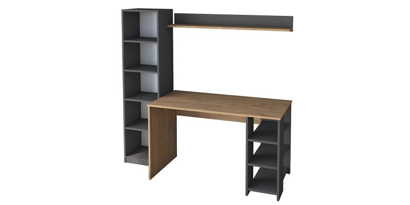 Γραφείο με βιβλιοθήκη Goldie pakoworld ανθρακί-φυσικό 160x45x161.8εκ