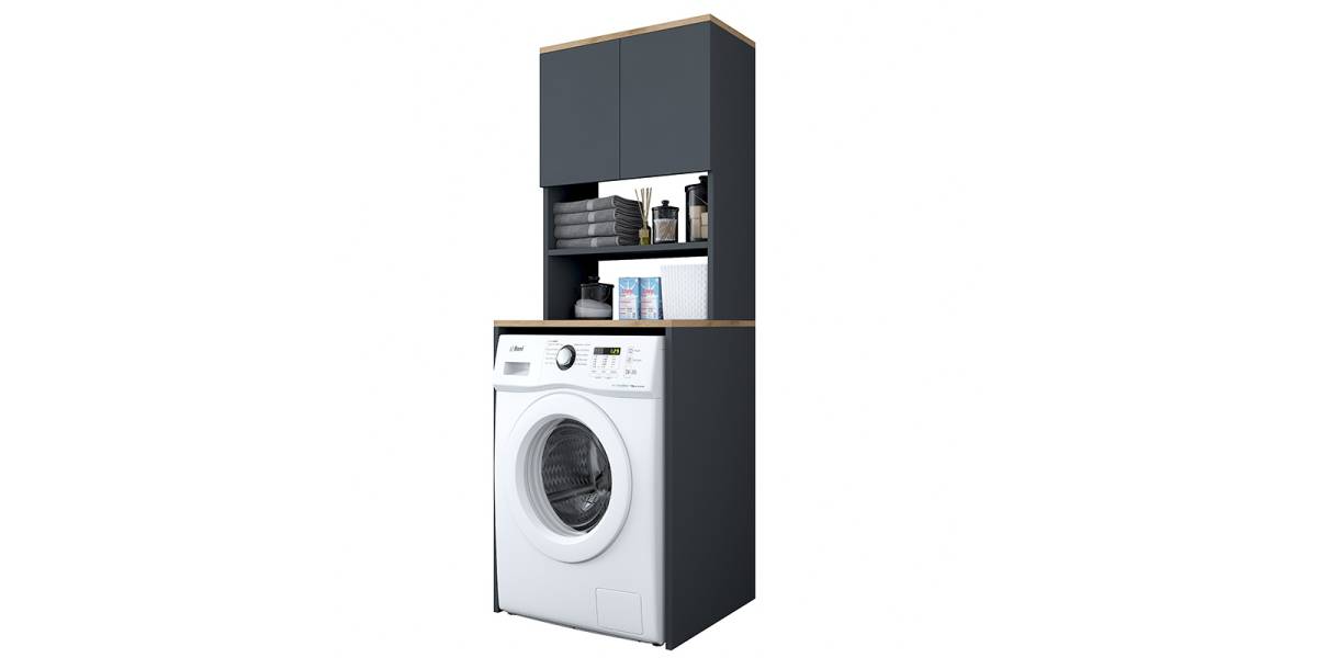 Έπιπλο πλυντηρίου Rasmus pakoworld ανθρακί-φυσικό 65x60x183.6εκ.