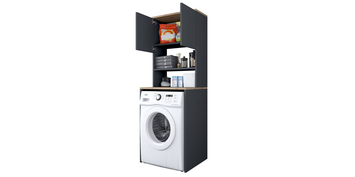 Έπιπλο πλυντηρίου Rasmus pakoworld ανθρακί-φυσικό 65x60x183.6εκ.