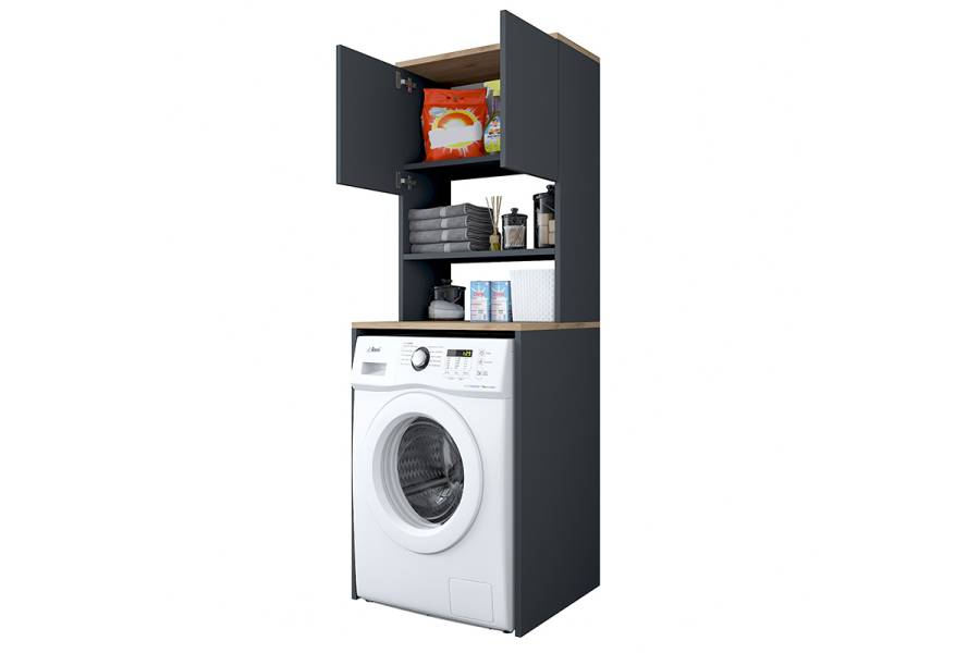 Έπιπλο πλυντηρίου Rasmus pakoworld ανθρακί-φυσικό 65x60x183.6εκ.