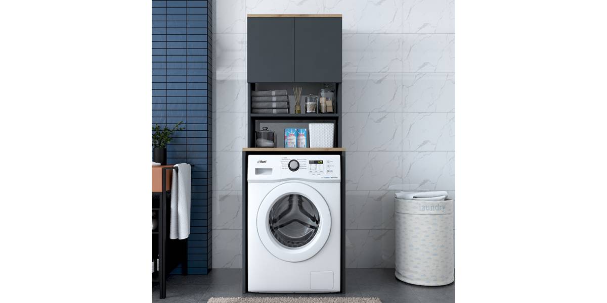 Έπιπλο πλυντηρίου Rasmus pakoworld ανθρακί-φυσικό 65x60x183.6εκ.