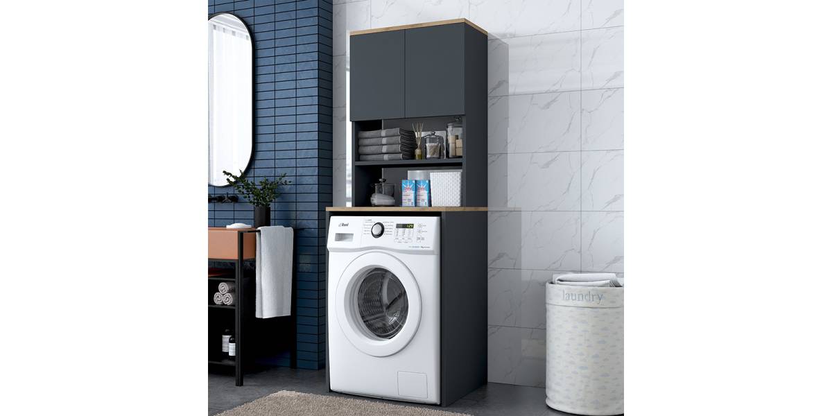 Έπιπλο πλυντηρίου Rasmus pakoworld ανθρακί-φυσικό 65x60x183.6εκ.