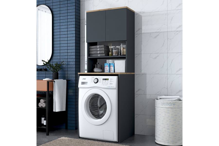 Έπιπλο πλυντηρίου Rasmus pakoworld ανθρακί-φυσικό 65x60x183.6εκ.