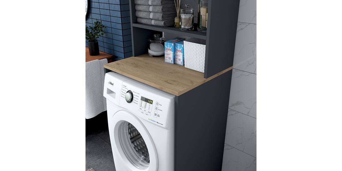 Έπιπλο πλυντηρίου Rasmus pakoworld ανθρακί-φυσικό 65x60x183.6εκ.