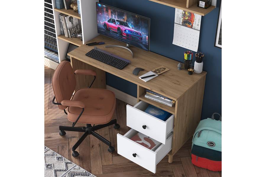 Γραφείο με βιβλιοθήκη Goldie pakoworld λευκό-φυσικό 160x50x161.8εκ