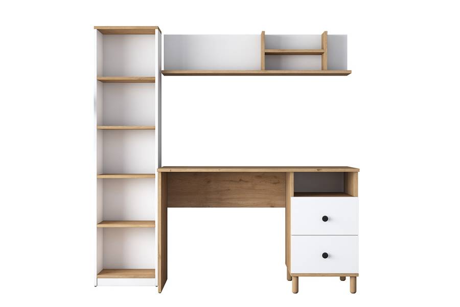 Γραφείο με βιβλιοθήκη Goldie pakoworld λευκό-φυσικό 160x50x161.8εκ