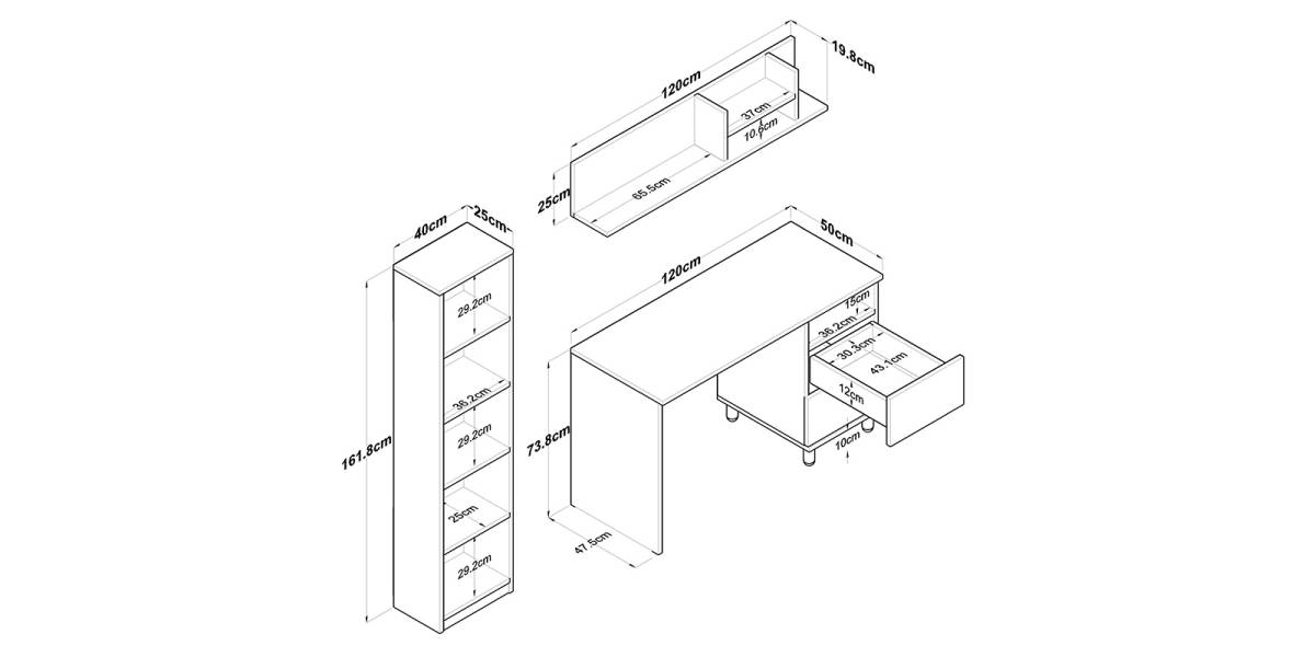 Γραφείο με βιβλιοθήκη Goldie pakoworld λευκό-φυσικό 160x50x161.8εκ