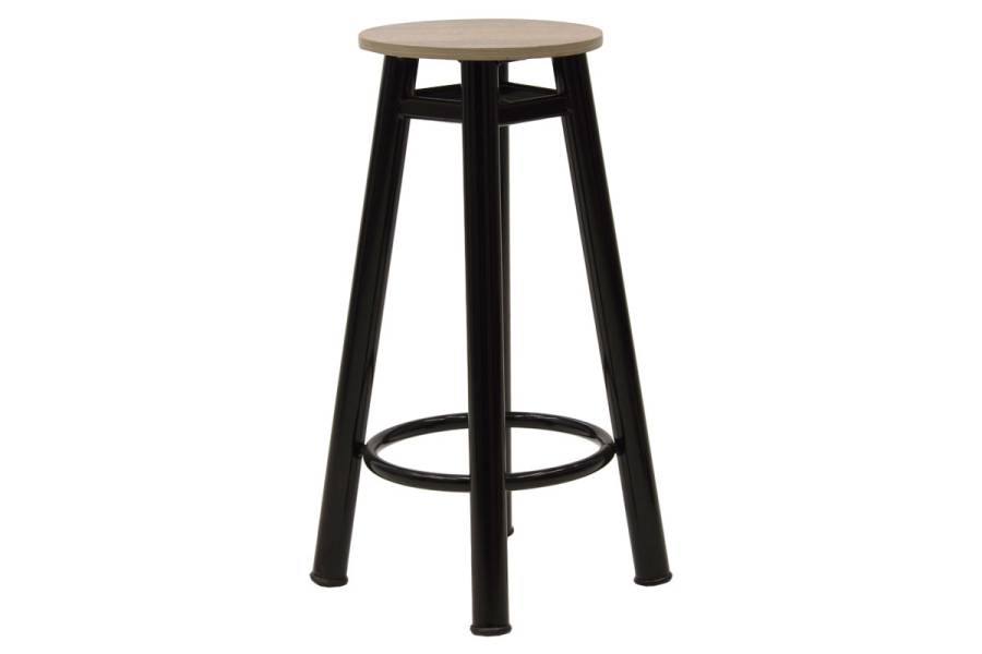 Σκαμπό μπαρ Onyx pakoworld ξύλο δρυς-μέταλλο μαύρο gloss Φ33x77εκ