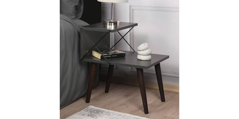 Βοηθητικό τραπέζι-κομοδίνο Gather pakoworld ανθρακί-καρυδί 50x40x55εκ