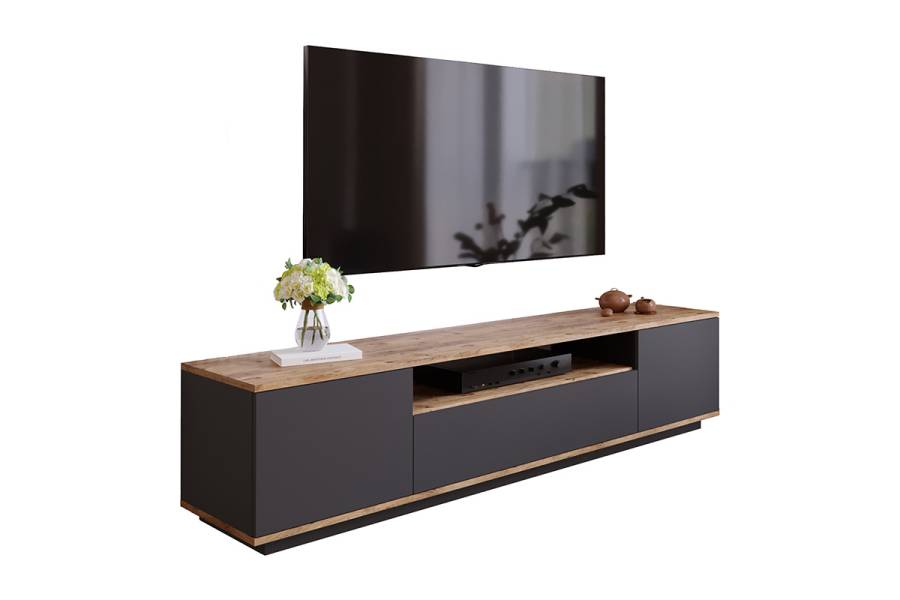 Έπιπλο τηλεόρασης Soren pakoworld sonoma-ανθρακί 180x.44.5x44.6εκ