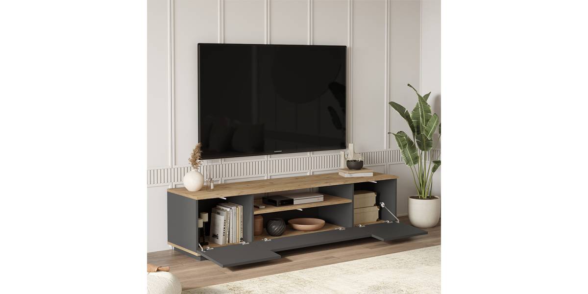 Έπιπλο τηλεόρασης Soren pakoworld sonoma-ανθρακί 180x.44.5x44.6εκ