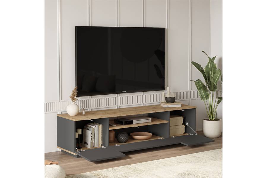 Έπιπλο τηλεόρασης Soren pakoworld sonoma-ανθρακί 180x.44.5x44.6εκ