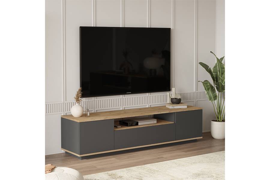 Έπιπλο τηλεόρασης Soren pakoworld sonoma-ανθρακί 180x.44.5x44.6εκ