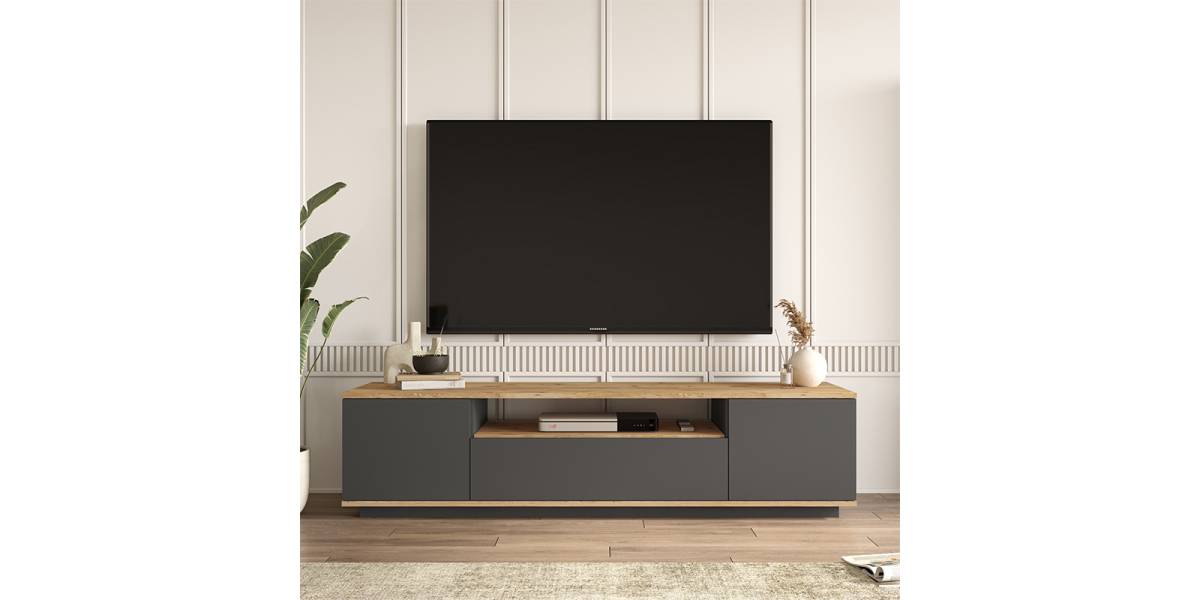 Έπιπλο τηλεόρασης Soren pakoworld sonoma-ανθρακί 180x.44.5x44.6εκ