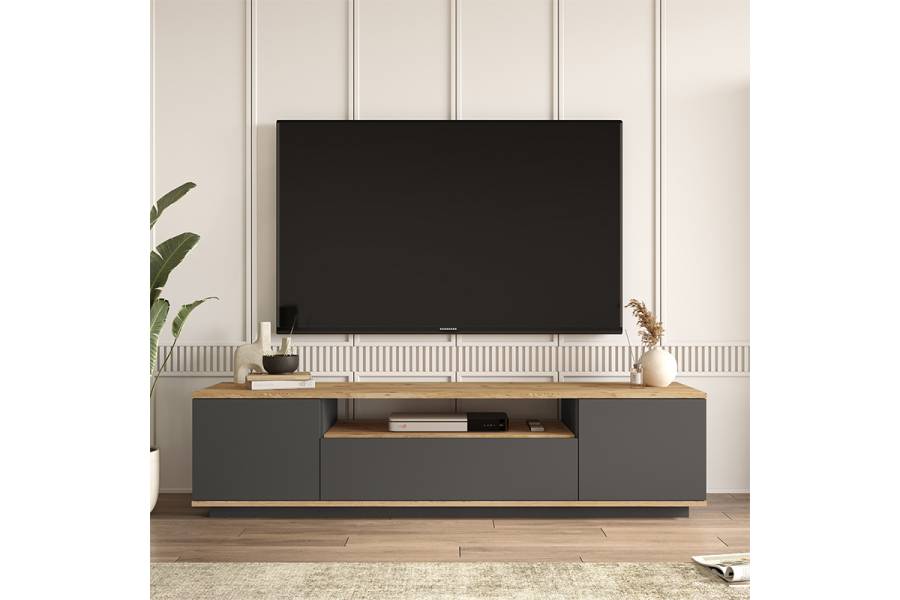 Έπιπλο τηλεόρασης Soren pakoworld sonoma-ανθρακί 180x.44.5x44.6εκ