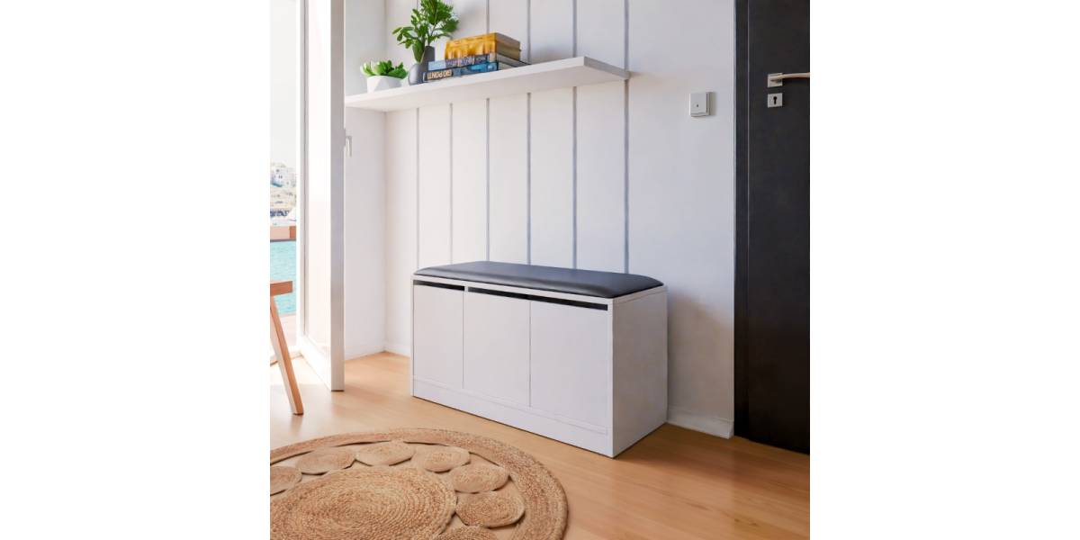 Παπουτσοθήκη-Σκαμπό Firefly pakoworld λευκό 89.5x35.5x46εκ