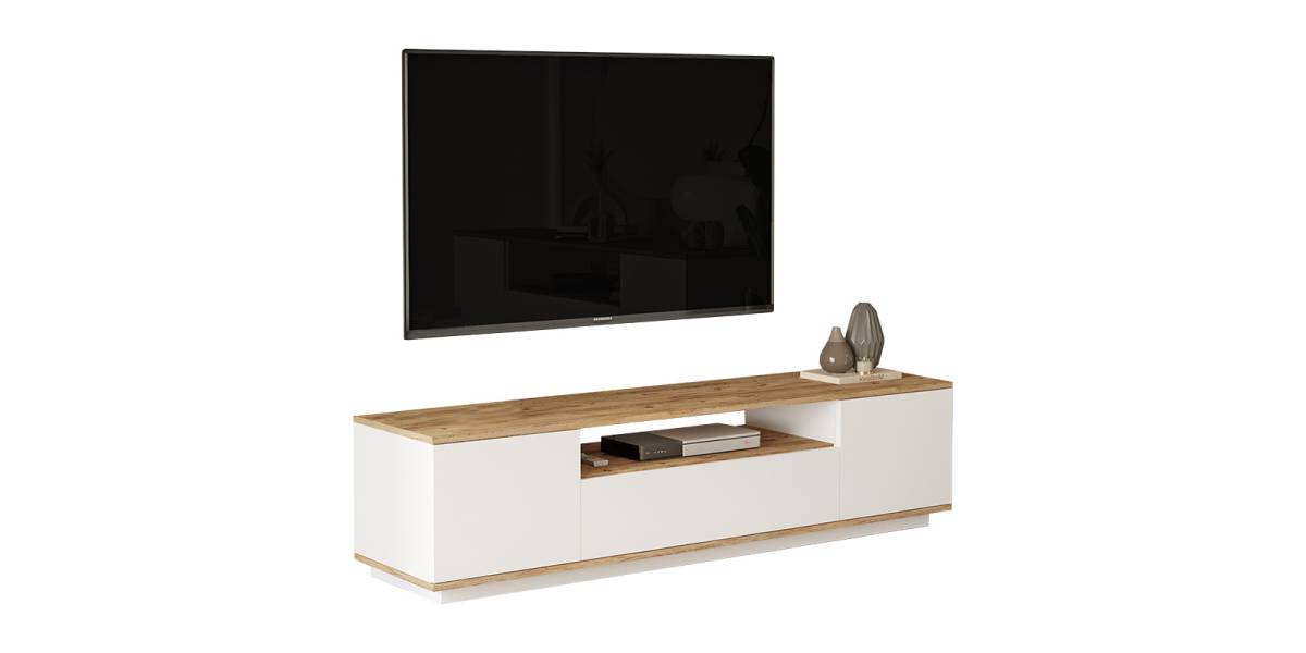 Έπιπλο τηλεόρασης Soren pakoworld sonoma-λευκό 180x.44.5x44.6εκ