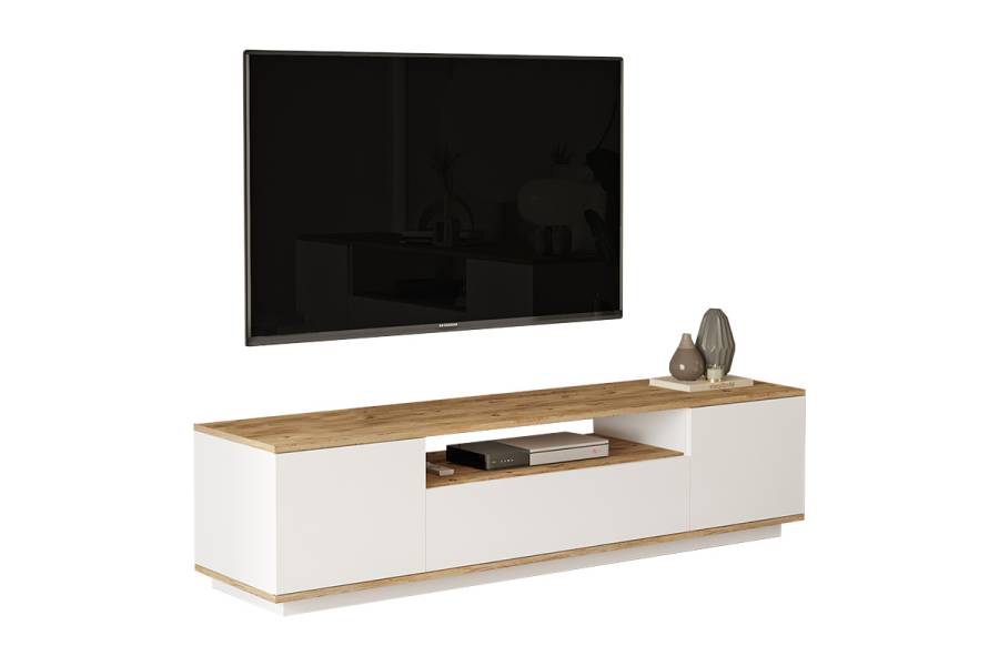 Έπιπλο τηλεόρασης Soren pakoworld sonoma-λευκό 180x.44.5x44.6εκ
