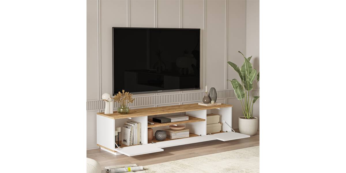 Έπιπλο τηλεόρασης Soren pakoworld sonoma-λευκό 180x.44.5x44.6εκ