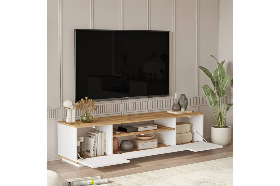 Έπιπλο τηλεόρασης Soren pakoworld sonoma-λευκό 180x.44.5x44.6εκ