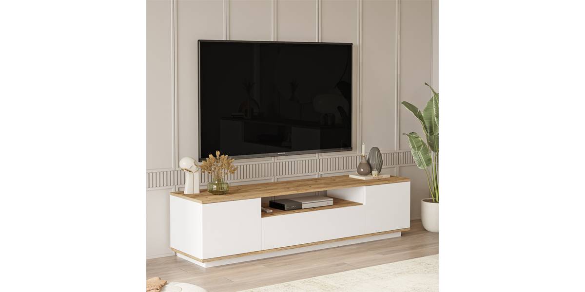 Έπιπλο τηλεόρασης Soren pakoworld sonoma-λευκό 180x.44.5x44.6εκ
