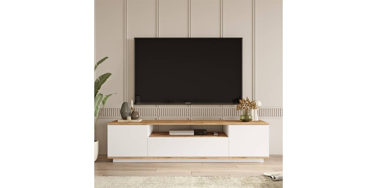 Έπιπλο τηλεόρασης Soren pakoworld sonoma-λευκό 180x.44.5x44.6εκ