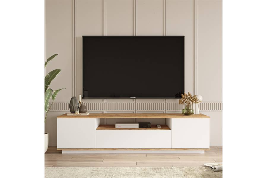 Έπιπλο τηλεόρασης Soren pakoworld sonoma-λευκό 180x.44.5x44.6εκ